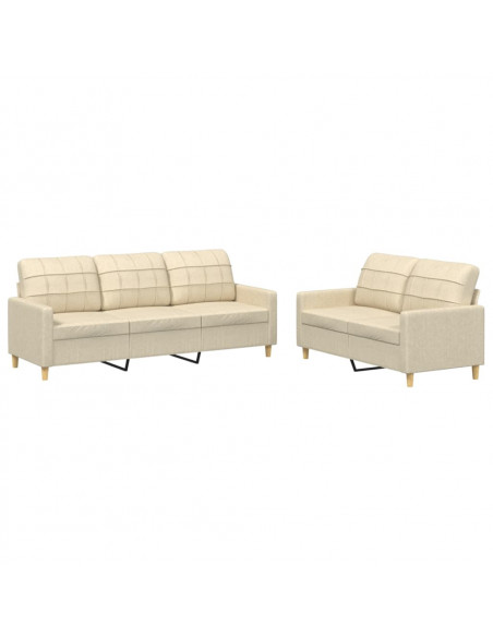 Set di Divani 2 pz con Cuscini Crema in Tessuto