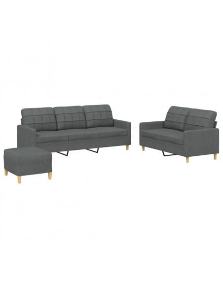 Set di Divani 3 pz con Cuscini Grigio Scuro in Tessuto