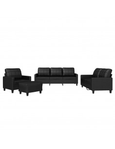Set di Divani 4 pz con Cuscini Nero in Similpelle 2
