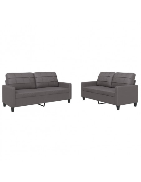 Set di Divani 2 pz con Cuscini Grigio in Similpelle