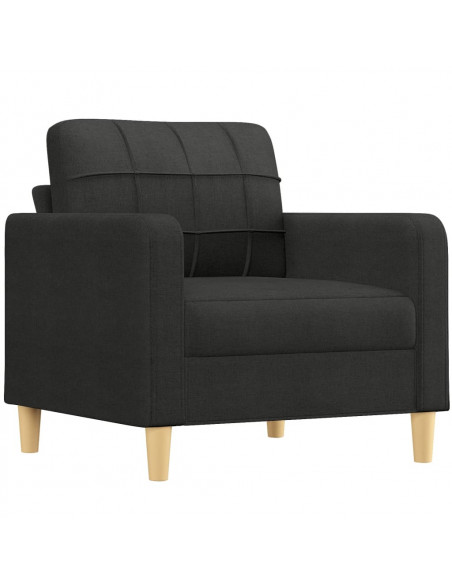Set di Divani 3 pz con Cuscini Nero in Tessuto