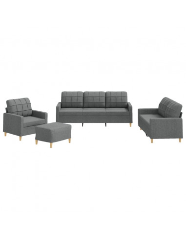 Set di Divani 4 pz con Cuscini Grigio Scuro in Tessuto