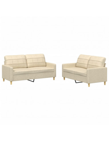 Set di Divani 2 pz con Cuscini Crema in Tessuto