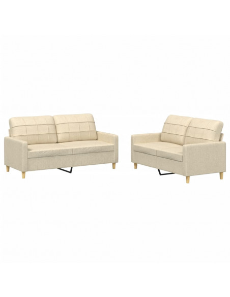 Set di Divani 2 pz con Cuscini Crema in Tessuto