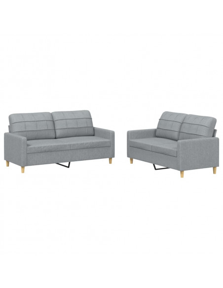 Set di Divani 2 pz con Cuscini Grigio Chiaro in Tessuto