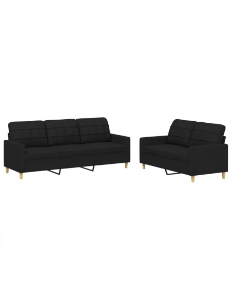 Set di Divani 2 pz con Cuscini Nero in Tessuto