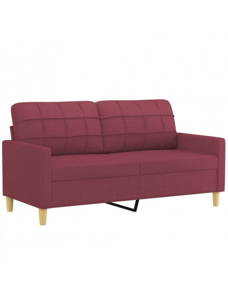 Set di Divani 2 pz con Cuscini Rosso Vino in Tessuto