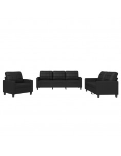 Set di Divani 3 pz con Cuscini Nero in Similpelle 2