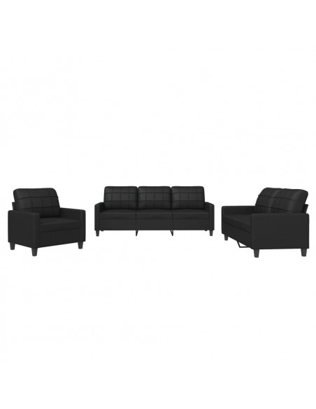 Set di Divani 3 pz con Cuscini Nero in Similpelle