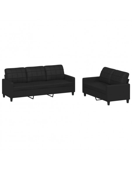 Set di Divani 2 pz con Cuscini Nero in Similpelle