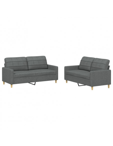 Set di Divani 2 pz con Cuscini Grigio Scuro in Tessuto