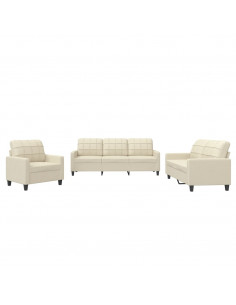 Set di Divani 3 pz con Cuscini crema in Similpelle 2