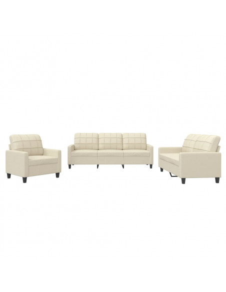 Set di Divani 3 pz con Cuscini crema in Similpelle