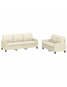 Set di Divani 2 pz con Cuscini crema in Similpelle 2