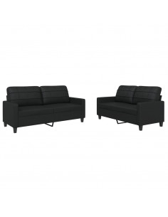 Set di Divani 2 pz con Cuscini Nero in Similpelle 2