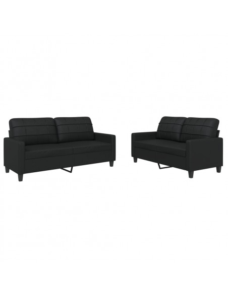 Set di Divani 2 pz con Cuscini Nero in Similpelle