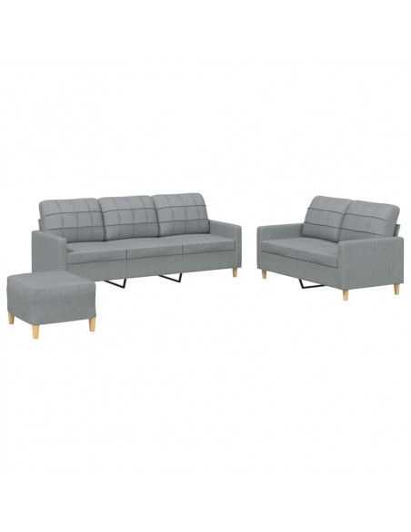 Set di Divani 3 pz con Cuscini Grigio Chiaro in Tessuto