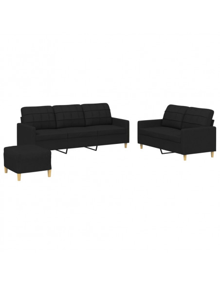Set di Divani 3 pz con Cuscini Nero in Tessuto