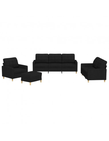 Set di Divani 4 pz con Cuscini Nero in Tessuto