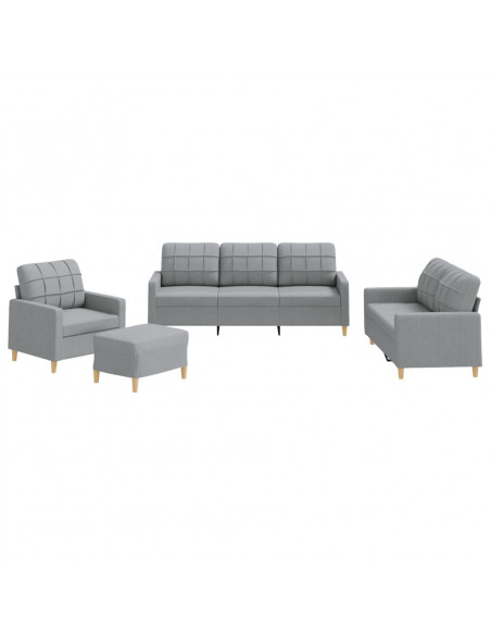 Set di Divani 4 pz con Cuscini Grigio Chiaro in Tessuto