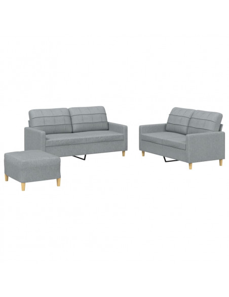 Set di Divani 3 pz con Cuscini Grigio Chiaro in Tessuto