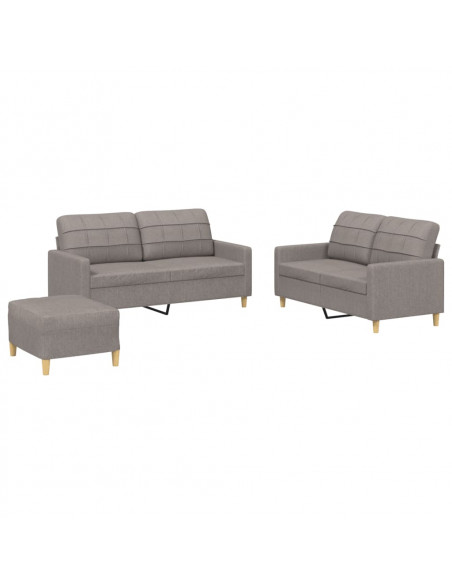 Set di Divani 3 pz con Cuscini Tortora in Tessuto