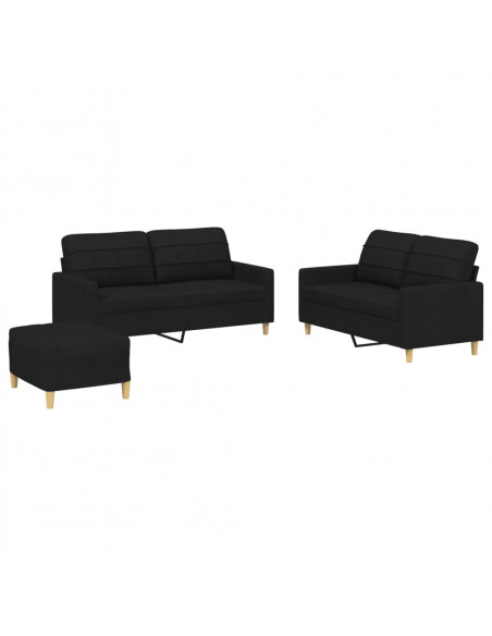 Set di Divani 3 pz con Cuscini Nero in Tessuto