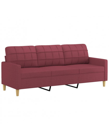 Set di Divani 3 pz con Cuscini Rosso Vino in Tessuto