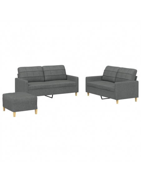 Set di Divani 3 pz con Cuscini Grigio Scuro in Tessuto