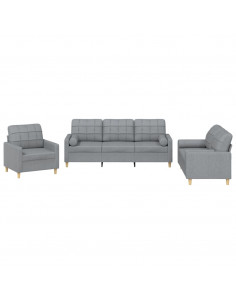 Set Divani 3 pz con Cuscini Grigio Chiaro in Tessuto 2