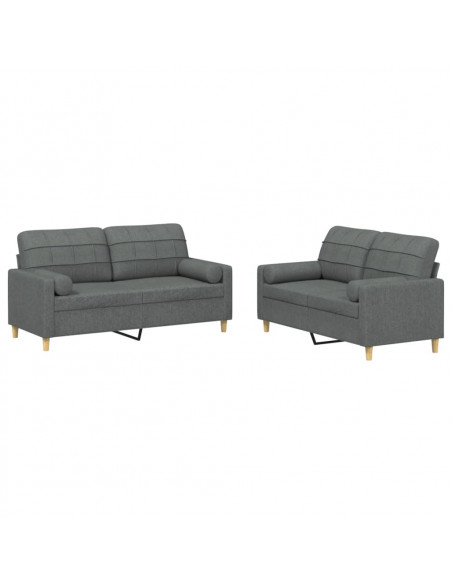 Set di Divani 2 pz con Cuscini Grigio Scuro in Tessuto