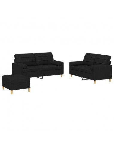 Set Divani 3 pz con Cuscini Nero in Tessuto