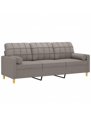 Divano a 3 Posti con Cuscini Tortora 180 cm in Tessuto