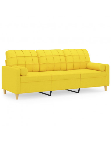 Divano a 3 Posti con Cuscini Giallo Chiaro 180 cm in Tessuto