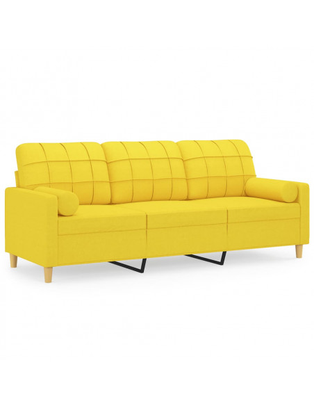 Divano a 3 Posti con Cuscini Giallo Chiaro 180 cm in Tessuto