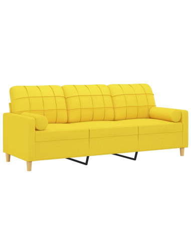 Divano a 3 Posti con Cuscini Giallo Chiaro 180 cm in Tessuto