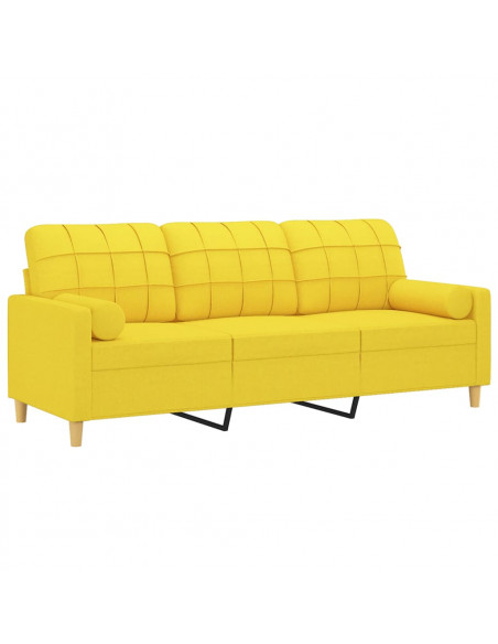 Divano a 3 Posti con Cuscini Giallo Chiaro 180 cm in Tessuto