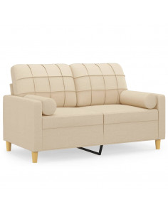 Divano a 2 Posti con Cuscini Crema 120 cm in Tessuto 2