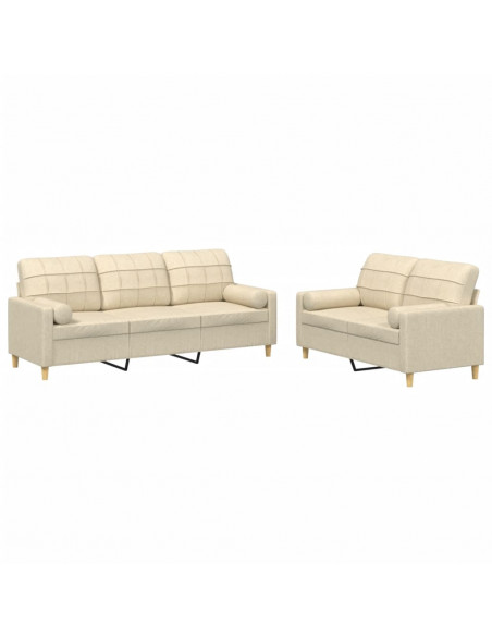 Set Divani 2 pz con Cuscini Crema in Tessuto