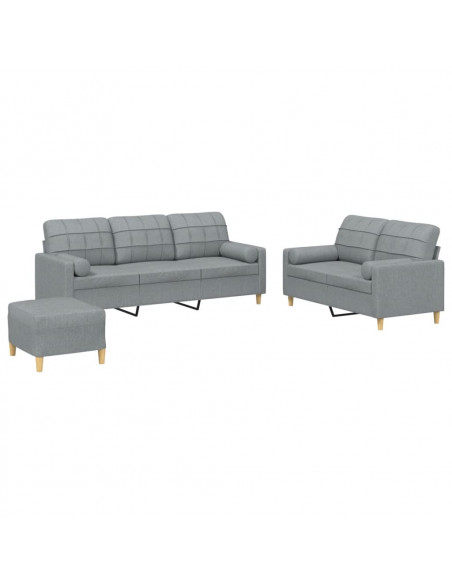 Set Divani 3 pz con Cuscini Grigio Chiaro in Tessuto