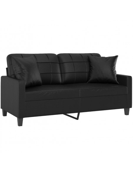 Divano a 2 Posti con Cuscini Nero 140 cm in Similpelle