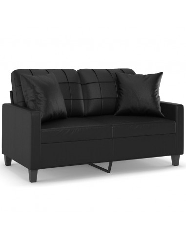 Divano a 2 Posti con Cuscini Nero 120 cm in Similpelle