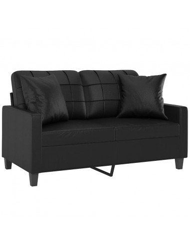 Divano a 2 Posti con Cuscini Nero 120 cm in Similpelle