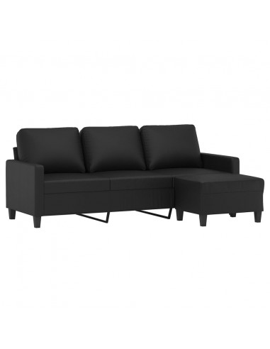 Divano a 3 Posti con Poggiapiedi Nero 180 cm in Similpelle