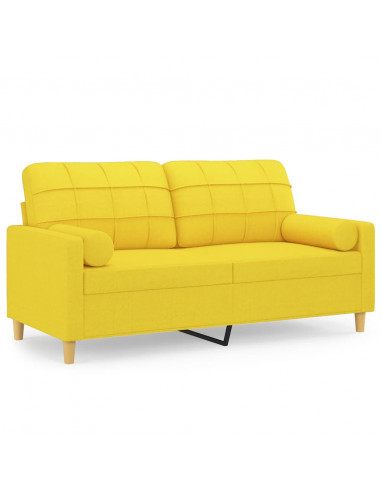 Divano a 2 Posti con Cuscini Giallo Chiaro 140 cm in Tessuto