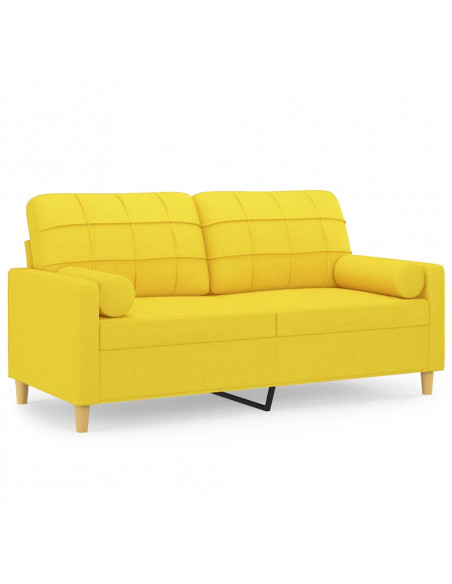Divano a 2 Posti con Cuscini Giallo Chiaro 140 cm in Tessuto