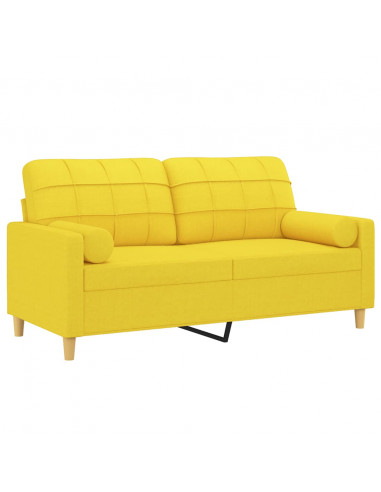 Divano a 2 Posti con Cuscini Giallo Chiaro 140 cm in Tessuto