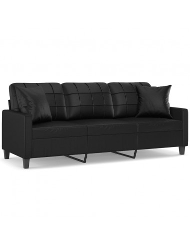 Divano a 3 Posti con Cuscini Nero 180 cm in Similpelle