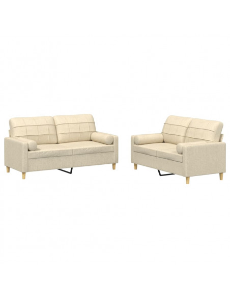 Set Divani 2 pz con Cuscini Crema in Tessuto