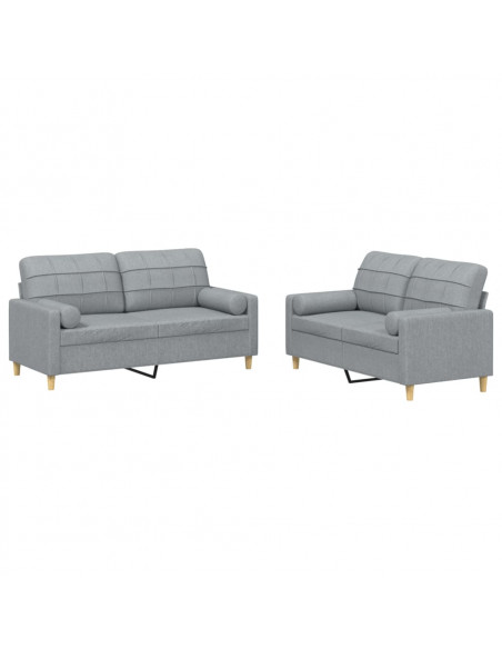 Set Divani 2 pz con Cuscini Grigio Chiaro in Tessuto